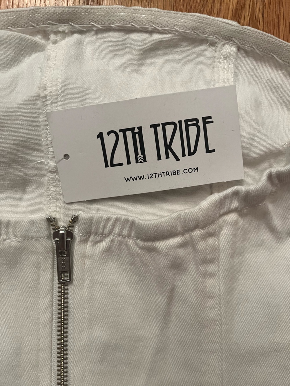 NWT 12th Tribe Rylie Denim White Strapless Mini Dress Rhinestone Fringe Sz S - Picture 8 of 10